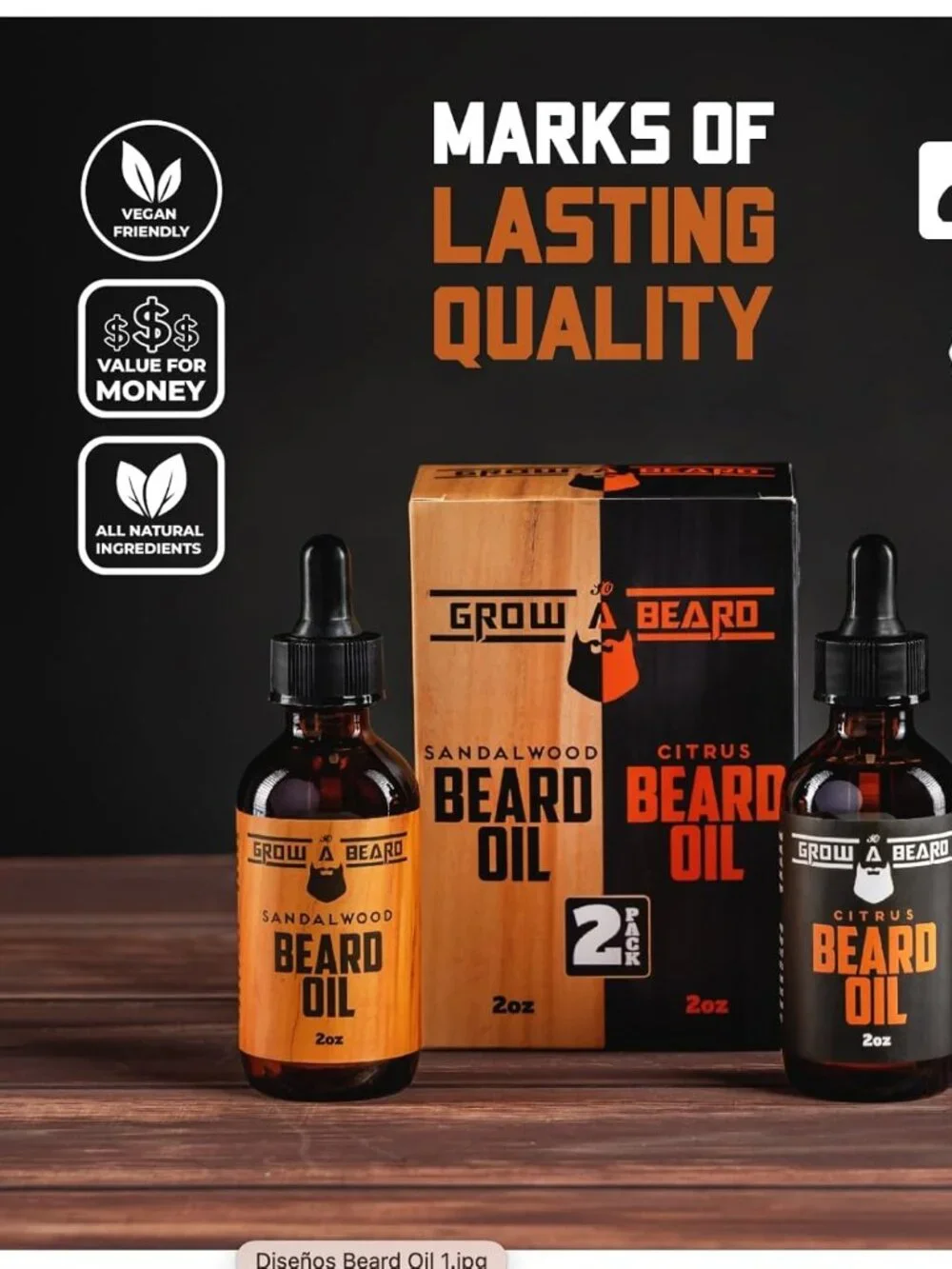 2 Pack Beard Oil for Men with Jojoba & Argan Oil Sandalwood Citrus Scent